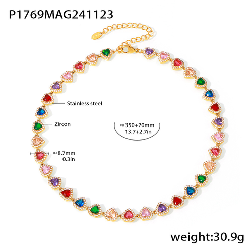 Colorful Heart Gem Jewelry Set Necklace & Bracelet