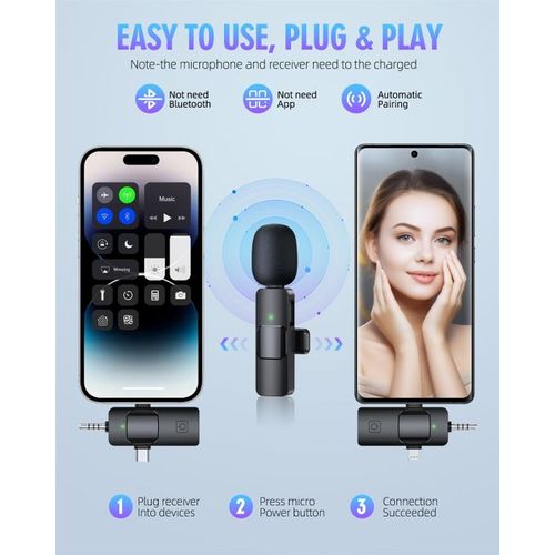 TiLECC Wireless Lapel Microphone Type-c For IPhone Android IPad