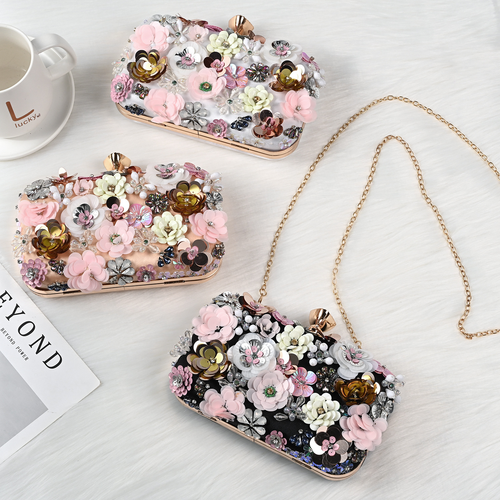 Chic Floral Beaded Evening Hand bag
