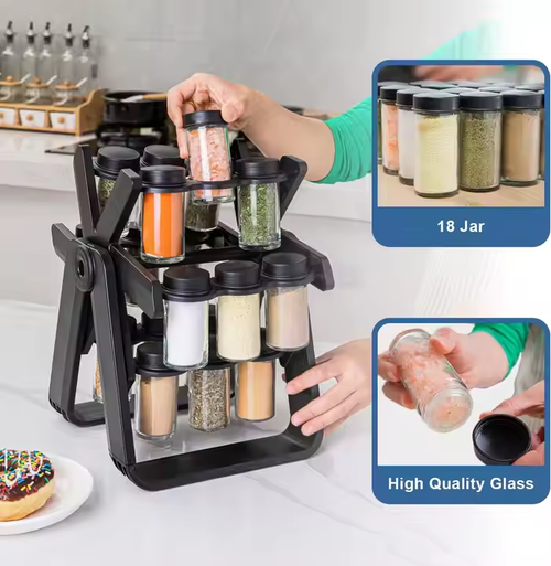 360 Rotate Spice Rack With 18 Glass Jars