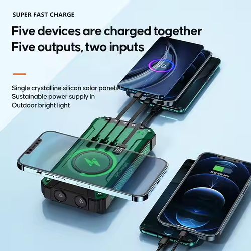 20000mAh LED Light Solar Power Bank 4 Cables Included