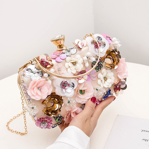 Chic Floral Beaded Evening Hand bag