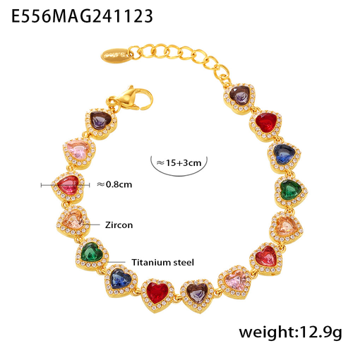 Colorful Heart Gem Jewelry Set Necklace & Bracelet