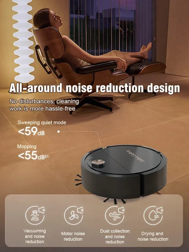 Low-noise powerful cleaning and disinfecting robot vacuum