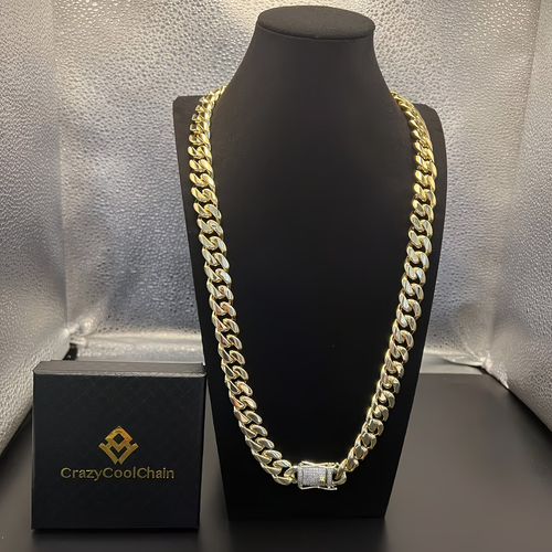 18K gold 5-layer plated high-end durable Cuban chain (zirconium stone clasp)