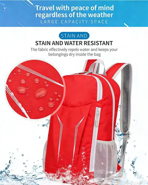 Red folding skin bag, lightweight and portable waterproof backpack