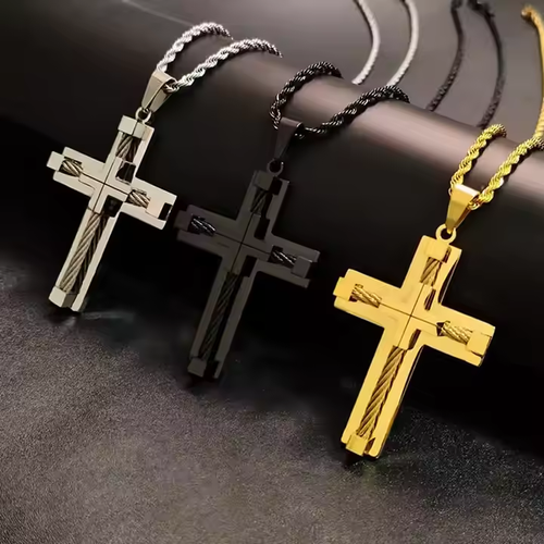 Men's Cross Necklace Stainless Steel Large Jesus Christ Pendant