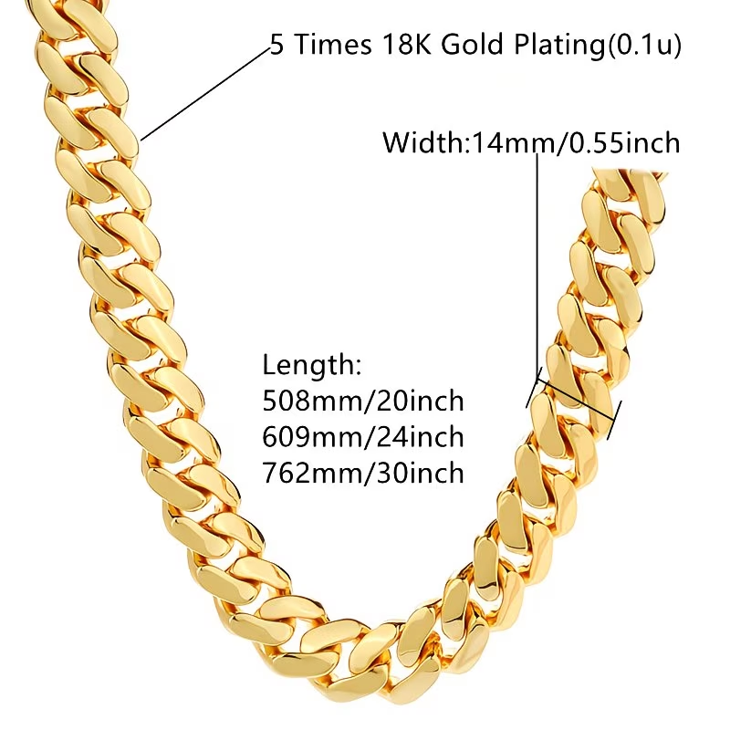 18K gold 5-layer plated high-end durable Cuban chain (zirconium stone clasp)