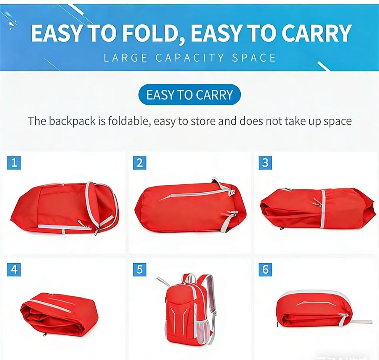 Red folding skin bag, lightweight and portable waterproof backpack