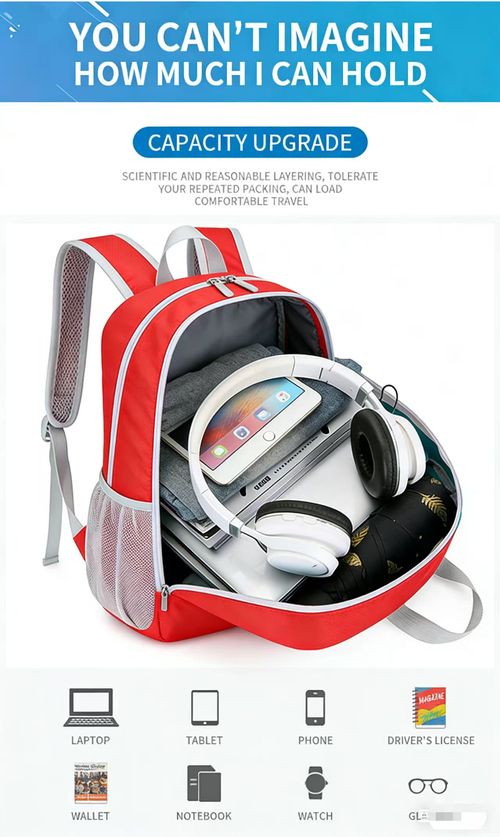 Red folding skin bag, lightweight and portable waterproof backpack