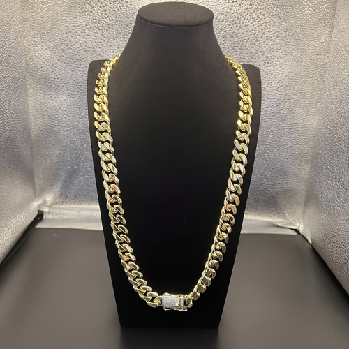 18K gold 5-layer plated high-end durable Cuban chain (zirconium stone clasp)