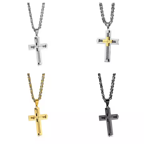 Men's Cross Necklace Stainless Steel Large Jesus Christ Pendant
