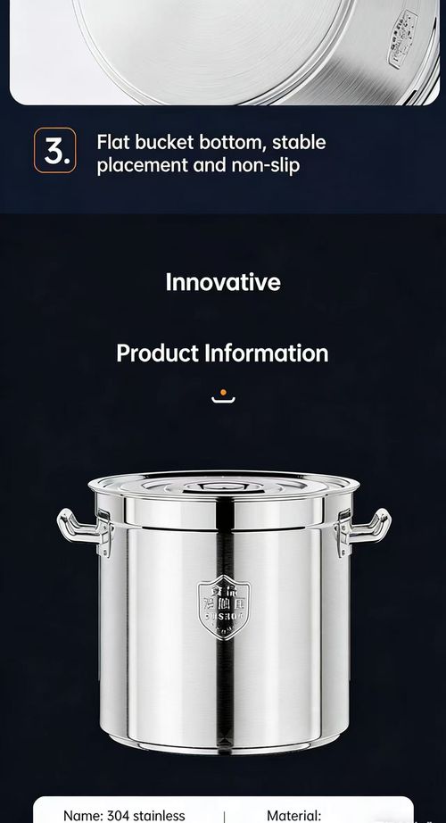 304 stainless steel bucket with lid, round bucket for soup, large capacity water storage bucket, food grade