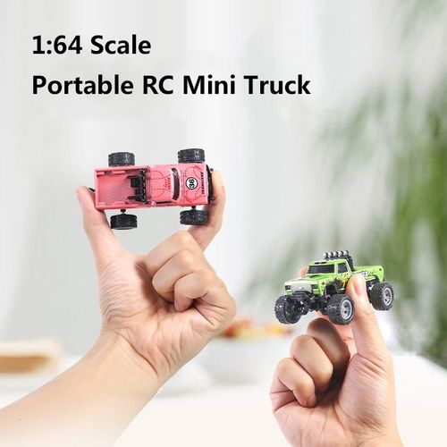 Cool 1:64 Scale Portable Pickup Remote Control Car 2.4Ghz Lights Speed Adjustable Electric Alloy Mini RC Truck