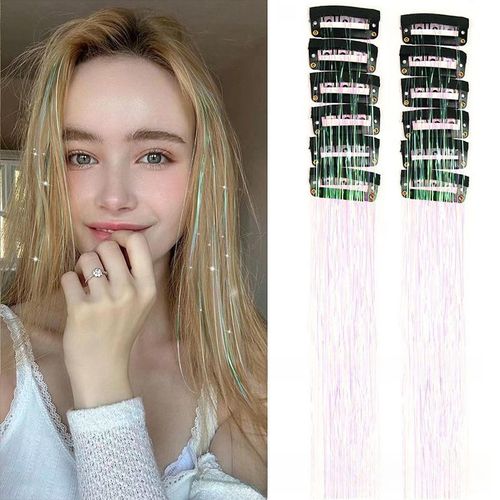 Metal Ribbon Clip Laser Gold Wire Tinsel Hair Colorful Wig