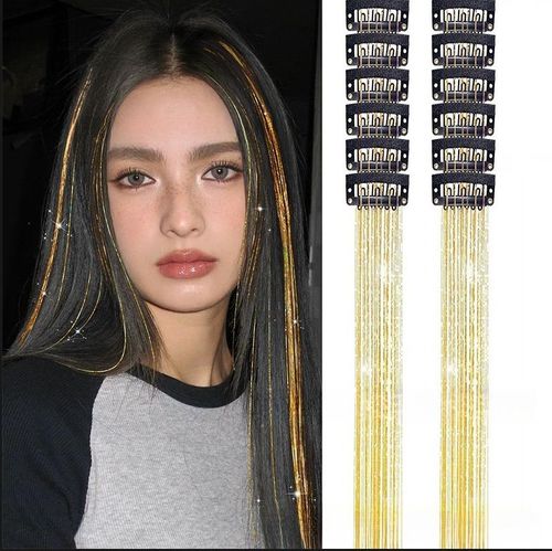 Metal Ribbon Clip Laser Gold Wire Tinsel Hair Colorful Wig