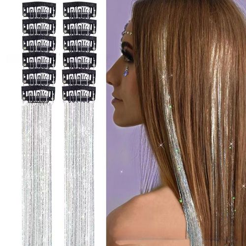 Metal Ribbon Clip Laser Gold Wire Tinsel Hair Colorful Wig