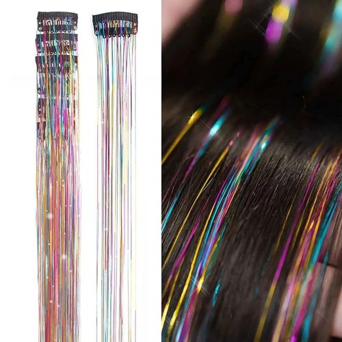 Metal Ribbon Clip Laser Gold Wire Tinsel Hair Colorful Wig