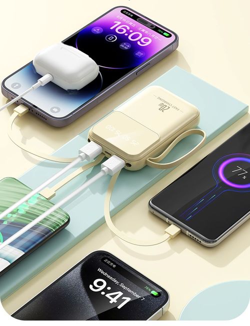 Mini Power Bank 10000mah Fast Charger Portable Charger With Charging Cable 4 Ports Powerbank for Iphone 15