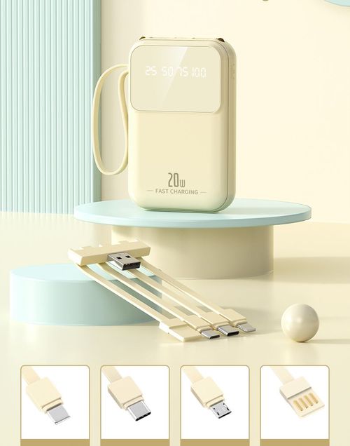 Mini Power Bank 10000mah Fast Charger Portable Charger With Charging Cable 4 Ports Powerbank for Iphone 15