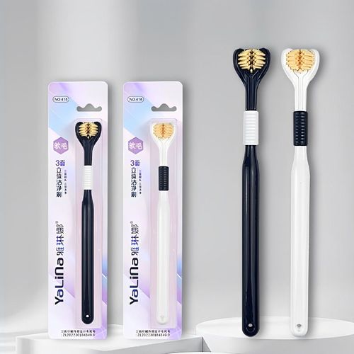Three sided toothbrush
