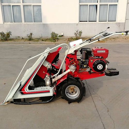 Hand held self-propelled harvesting and bundling machine