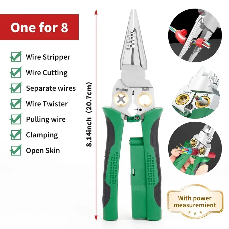 Wire Strippers with Electricity Measurement Function,8-in-1 Multi-Functional Wire Stripper Scissors With Electrical Tes