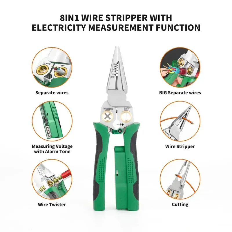 Wire Strippers with Electricity Measurement Function,8-in-1 Multi-Functional Wire Stripper Scissors With Electrical Tes