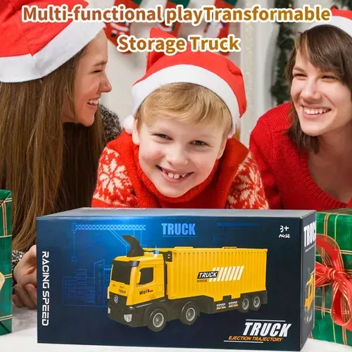 Launch Track Transformer Track Container Transporter - Friction Push-Pull Operated Alloy Race Car, Throwback Truck, The Perfect Gift For Boys And Girls