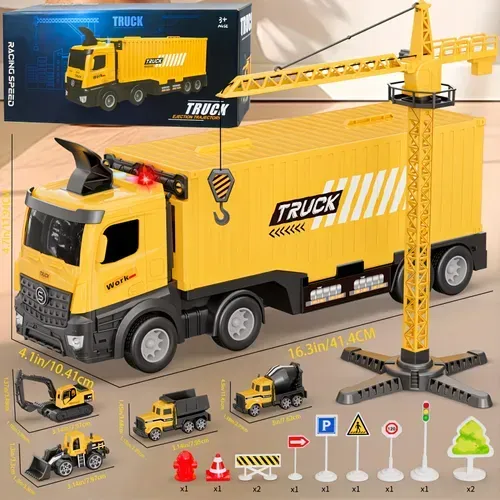 Launch Track Transformer Track Container Transporter - Friction Push-Pull Operated Alloy Race Car, Throwback Truck, The Perfect Gift For Boys And Girls
