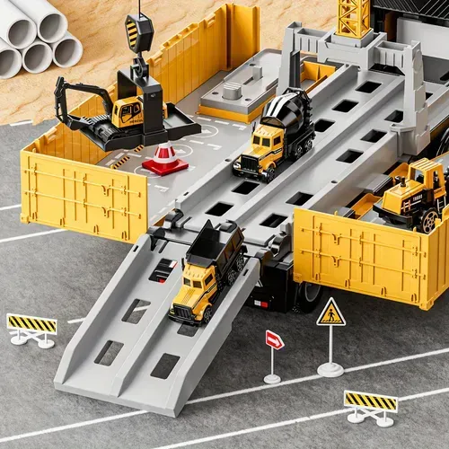 Launch Track Transformer Track Container Transporter - Friction Push-Pull Operated Alloy Race Car, Throwback Truck, The Perfect Gift For Boys And Girls