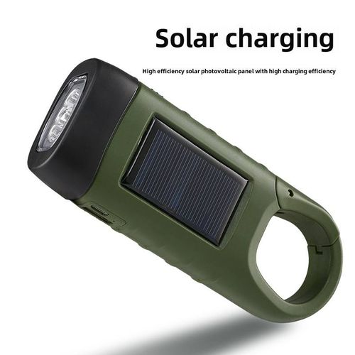 ABS solar powered hand cranked charging LED flashlight