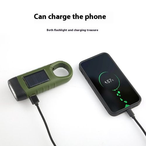 ABS solar powered hand cranked charging LED flashlight