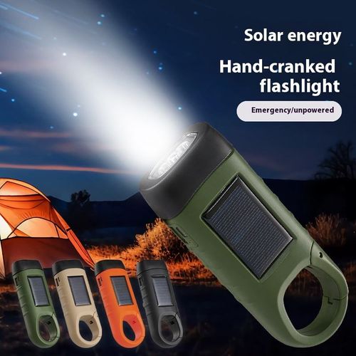 ABS solar powered hand cranked charging LED flashlight