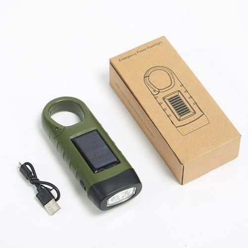 ABS solar powered hand cranked charging LED flashlight