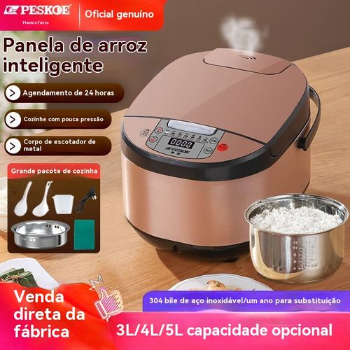 Fogão de arroz - Aço inoxidável doméstico 5L - Reserva inteligente - Cozinhar e cozinhar Fogão de arroz - Multi funcional - Totalmente automático - Genuíno