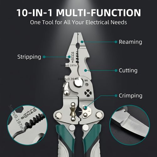 Wire stripping pliers, wire splitters, wire crimping pliers