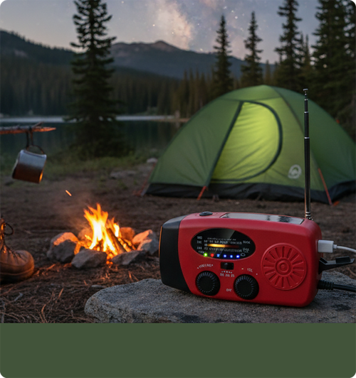 6-in-1 Solar Radio Keeps You  CONNECTED • CHARGED • SAFE