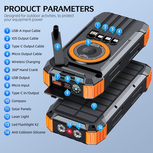 💡Solar Power Bank 20000mAh – Portable Charger