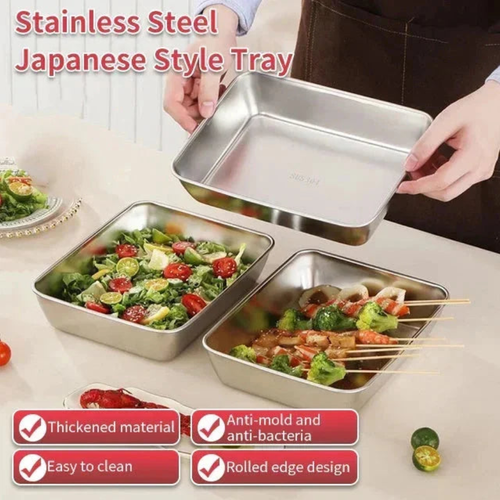 🔥🔥🔥6 Pcs Stainless Steel Square Plate（With Lid）🔥🔥🔥