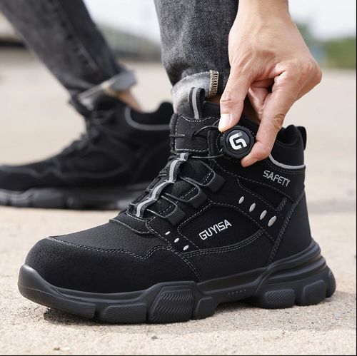 GUYISA Men's High-Top Steel Toe Work Shoes - Comfortable, Anti-Smash &amp; Puncture-Resistant with Smart Buckle Closure for All Seasons - Steel Toe, Anti-Smash &amp; Puncture-Resistant - For Construction Workers &amp; Tradesmen - Suitable for All Seasons