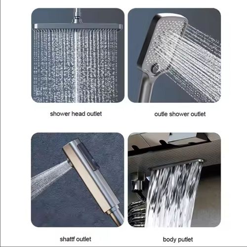 Bathroom Shower Faucet Set 4 Functions Digital Display Shower Thermostat Gray Black High Pressure Discharge Copper Taps