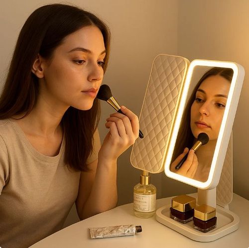 LED desktop charging makeup mirror with light folding portable home use