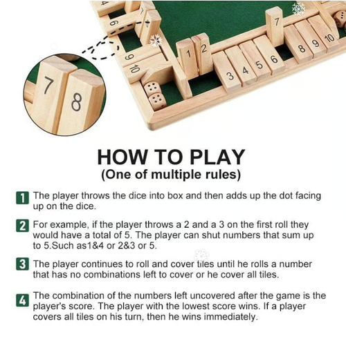 SHUT THE BOX-WOODEN DICE BOARD GAME