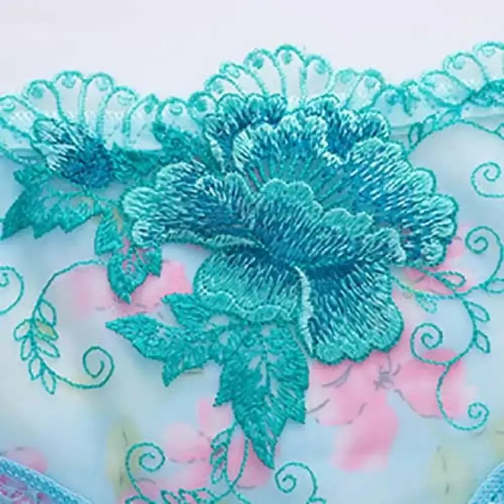 3 pieces of sweet mesh transparent lace flower underwear in plus size