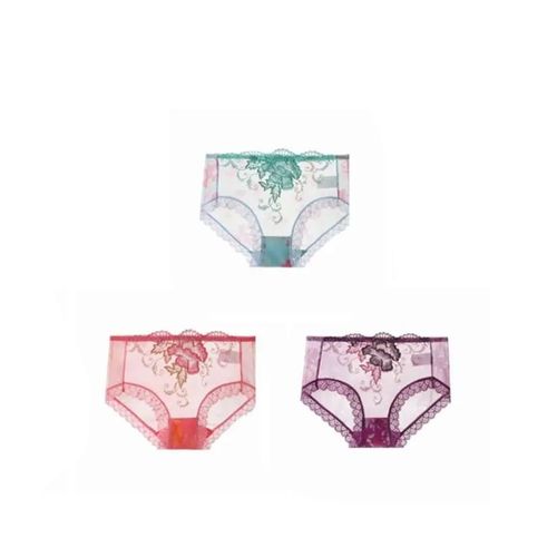 3 pieces of sweet mesh transparent lace flower underwear in plus size