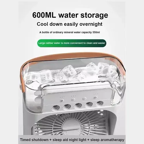 3-in-1 Portable Humidifying Air Conditioning Fan, Desktop USB Spray Air Cooling Fan, 5 Hole Humidifying Cooling Fan, 3 Air Speeds, 7 Colors LED Ambient Lights for Indoor, Outdoor, Office, Bedroom, (White)