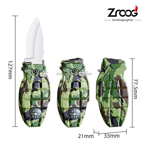 3in1 Compass-shaped grenade-style lighter with a built-in knife and windproof function