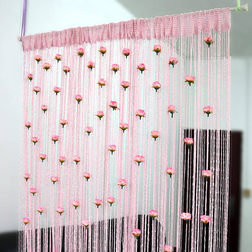 Rose Silver Silk Door Curtain