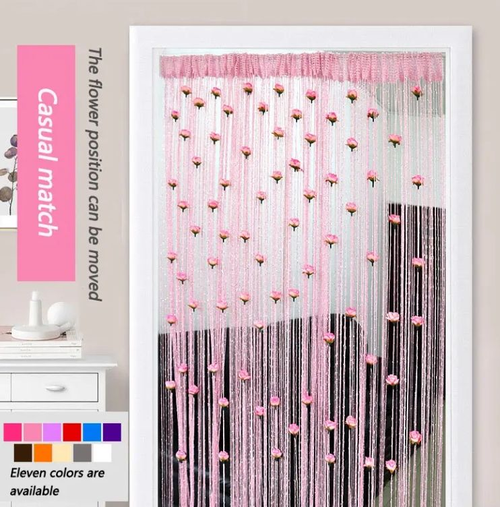 Rose Silver Silk Door Curtain
